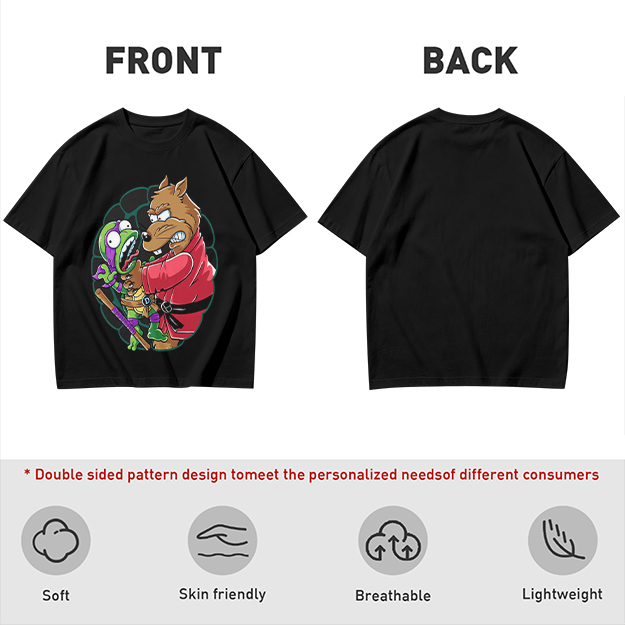 Olive T-shirt with Splinter Grabbing Donatello Ninja Turtle Art