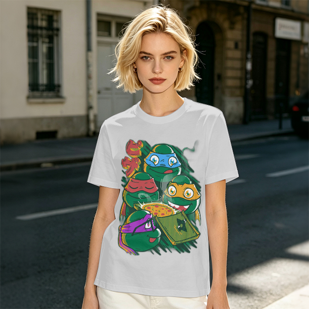Olive T-Shirt Featuring Teenage Mutant Ninja Turtles With Pizza