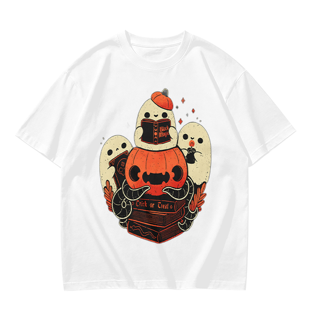 Olive Halloween Ghosts Jack-o'-Lantern Graphic T-Shirt