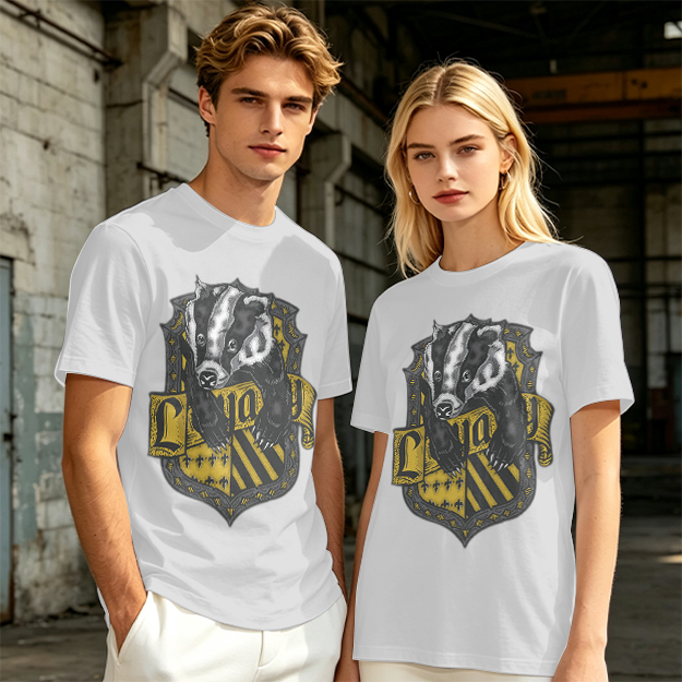 Olive T-Shirt With Hufflepuff Badger Crest Graphic