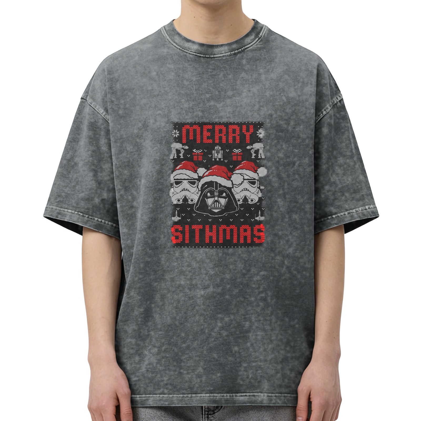 Star Wars Merry Sithmas Ugly Christmas Design Acid Wash Oversized T-Shirt