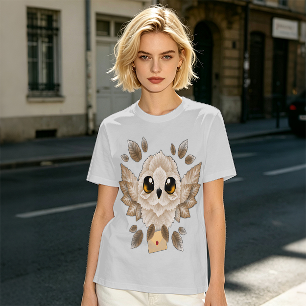 Owl with Envelope Graphic Olive Green T-Shirt