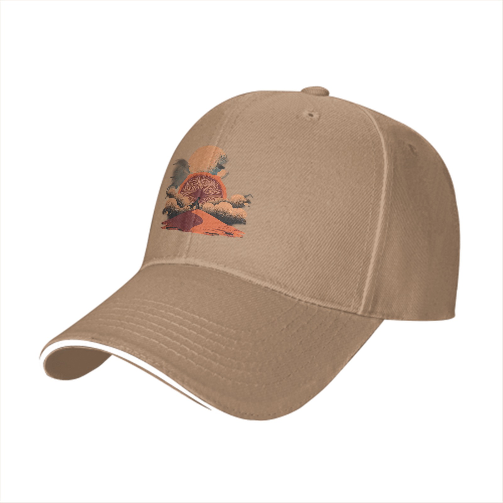 Black Baseball Cap with Desert Sunset Mountain Graphic