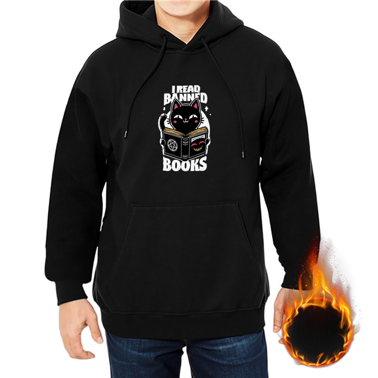 Black Cat Reading Banned Books Graphic Hoodie
