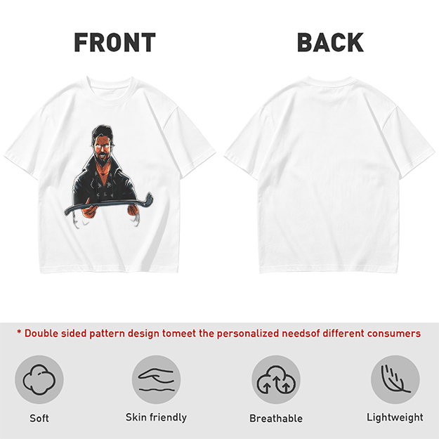 Olive T-Shirt With Bearded Man Holding Crowbar Graphic Print