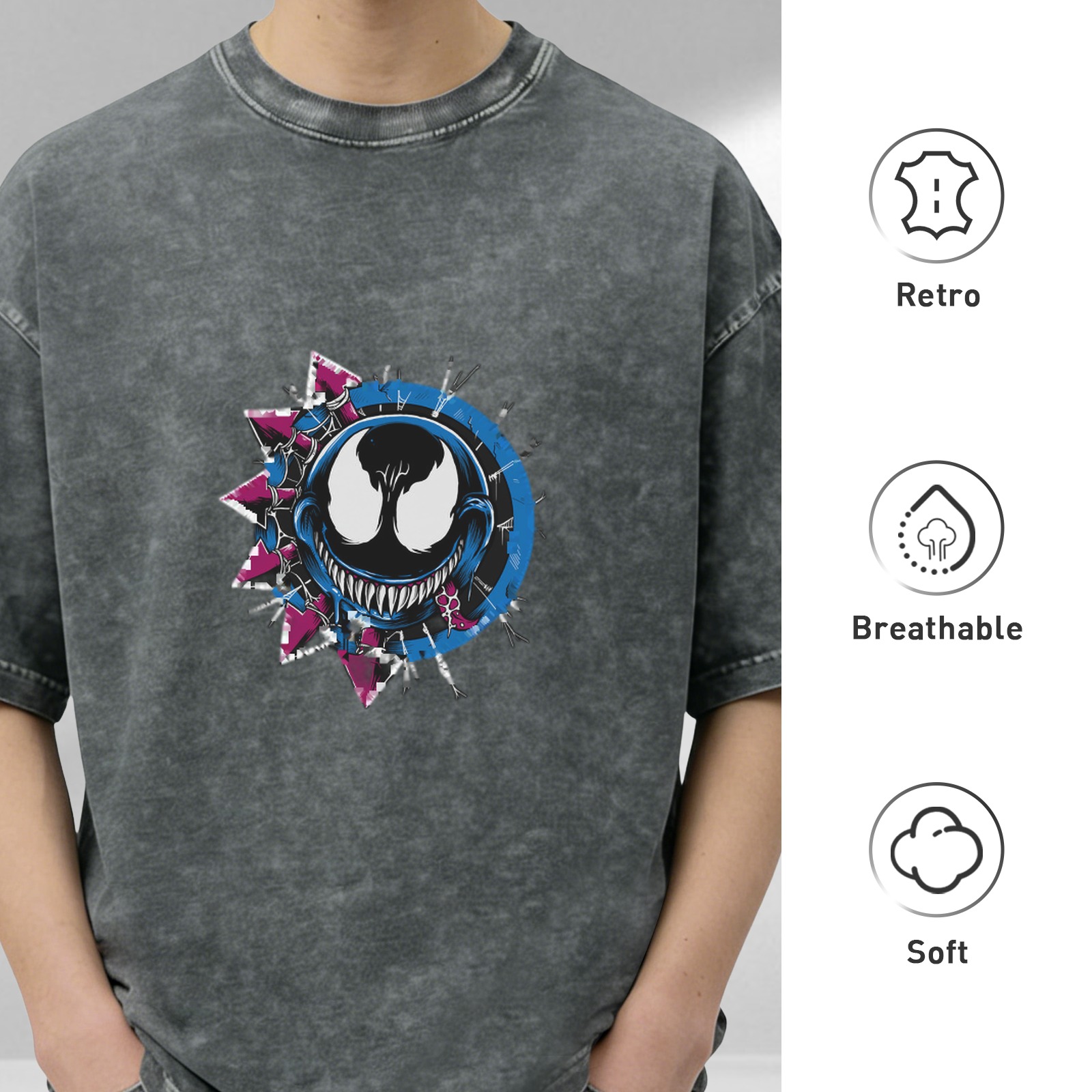 acid wash black t-shirt with venom graphic print