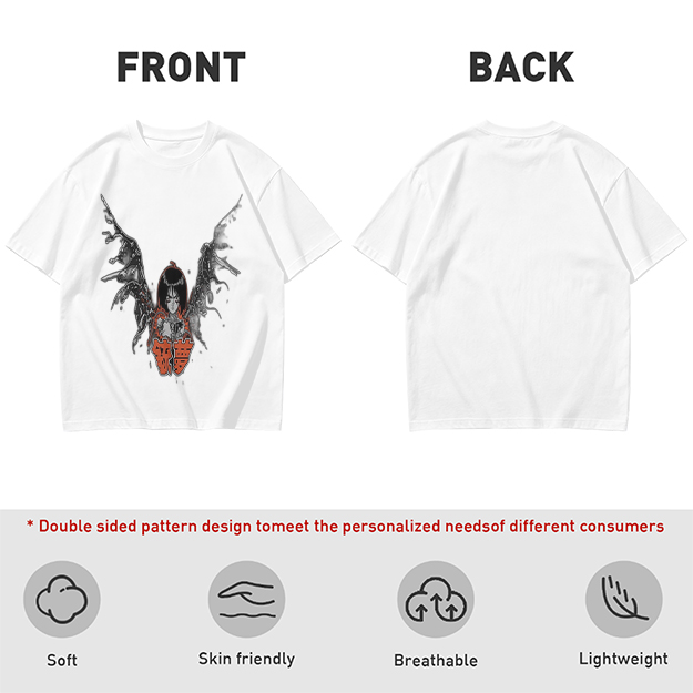 Olive T-shirt with Cybernetic Angel Graphic Print