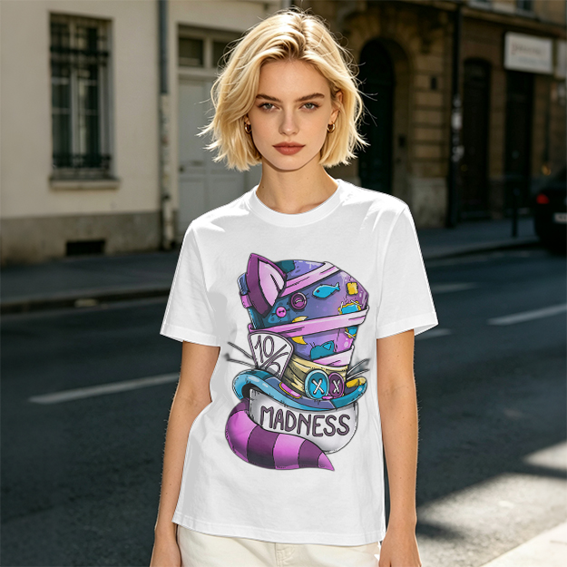 Olive T-Shirt With Mad Hatter Cheshire Cat Madness Graphic