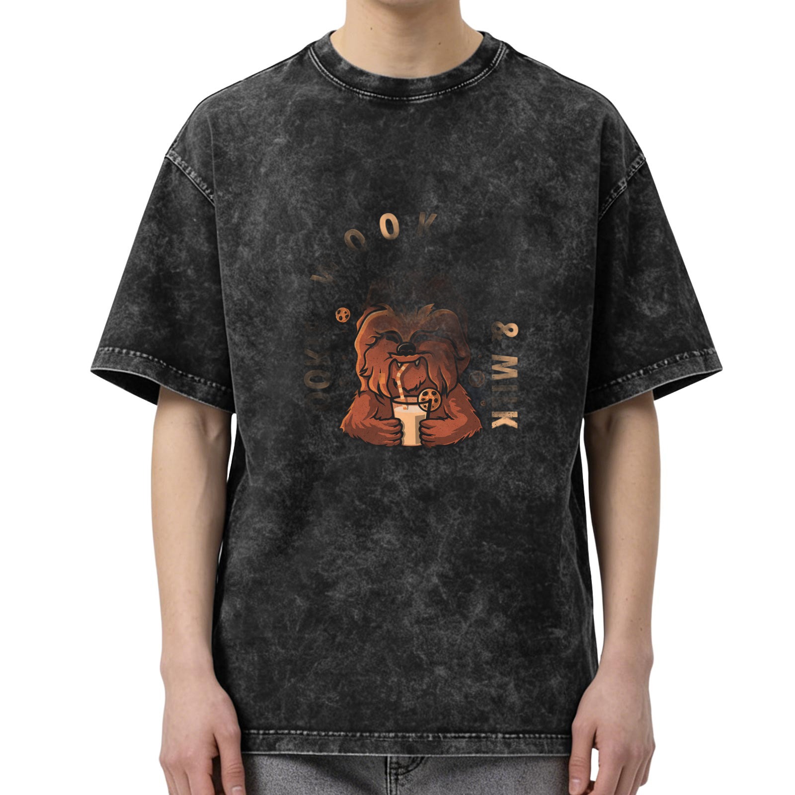 oversized acid wash t-shirt with chewbacca milk and cookies graphic