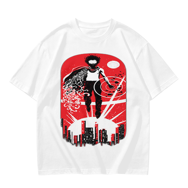 Olive T-Shirt With Anime Superhero Over City Graphic