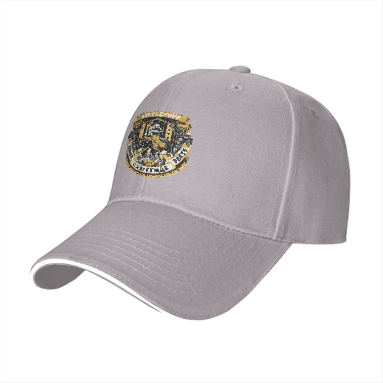 Black baseball cap with Hufflepuff Christmas House Party crest