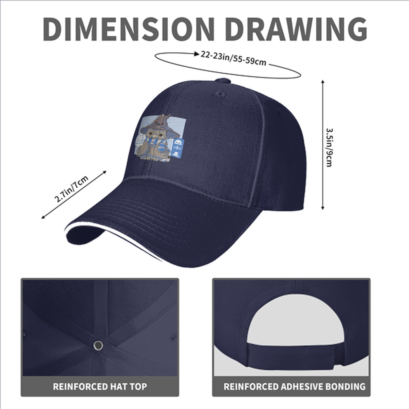 Black Baseball Cap With Cute Wizard Owl Graphic Print
