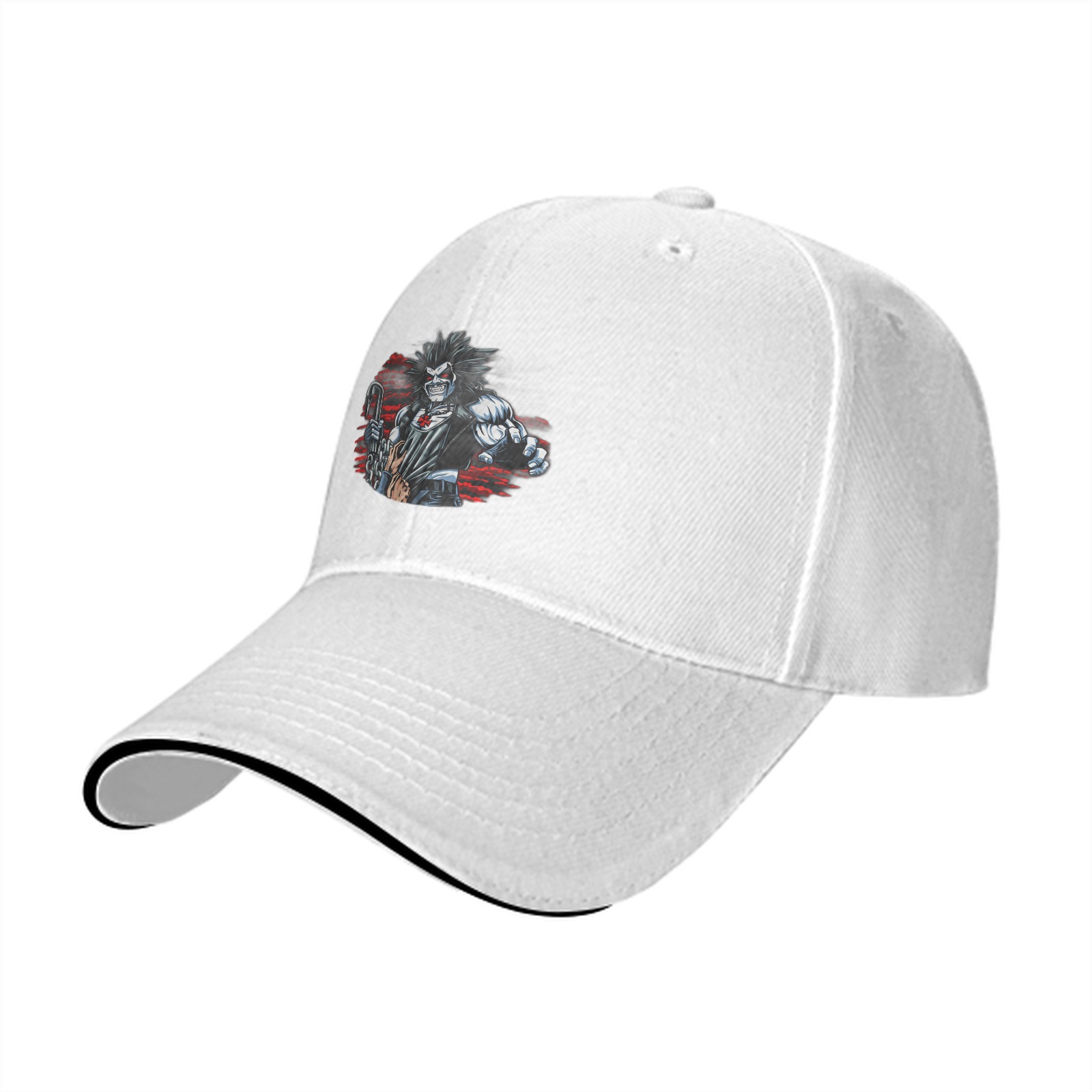 Black Baseball Cap With Fierce Muscular Antihero Graphic Print