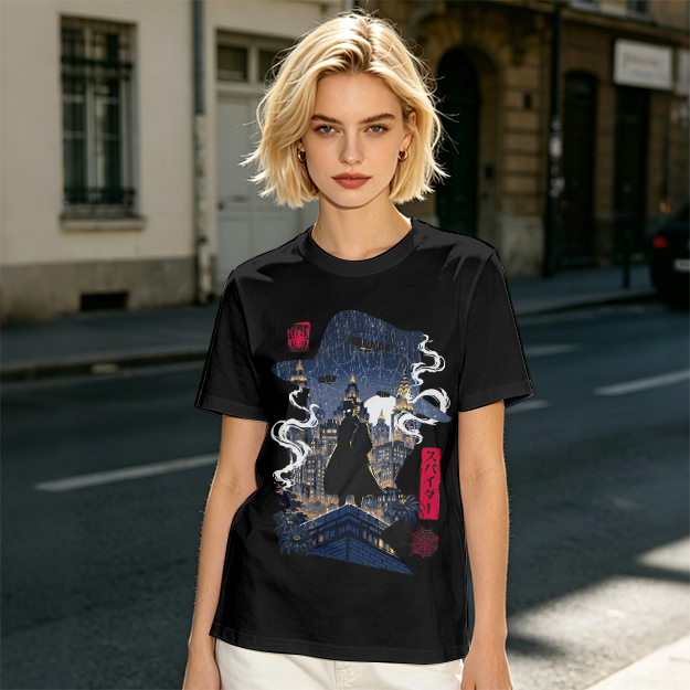Olive T-Shirt with Night City Rooftop Spy Silhouette Art