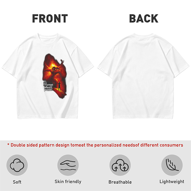 Olive T-Shirt with 'None Shall Pass' Fire Demon Graphic