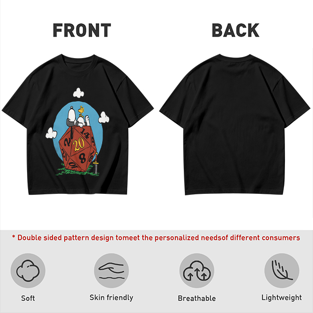 Snoopy and Woodstock on a D20 Dice Graphic T-Shirt