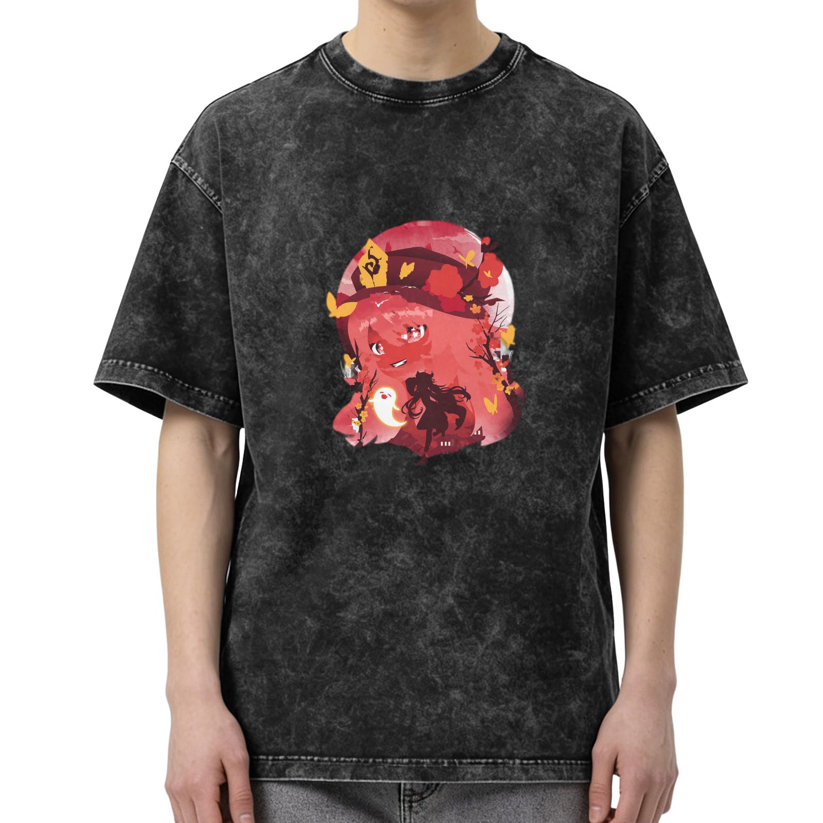 Anime Character Graphic Washed Black Oversized T-Shirt