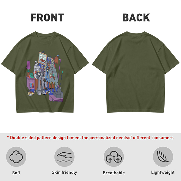 Olive T-Shirt With Quirky Room Scene Graphic Print