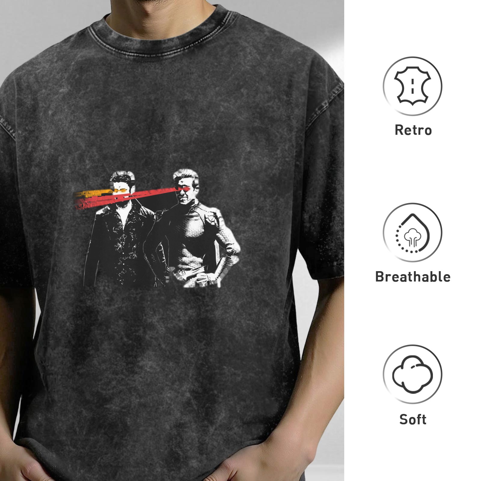 Oversized acid wash t-shirt with retro sci-fi character graphic print