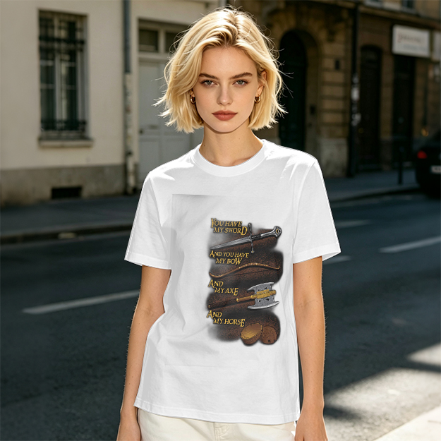 Olive T-Shirt with Fantasy Weapon Quote Print