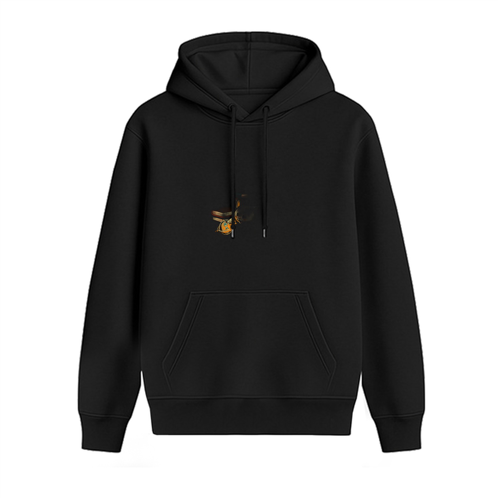 Black Hoodie With Small Subtle Front Graphic Design