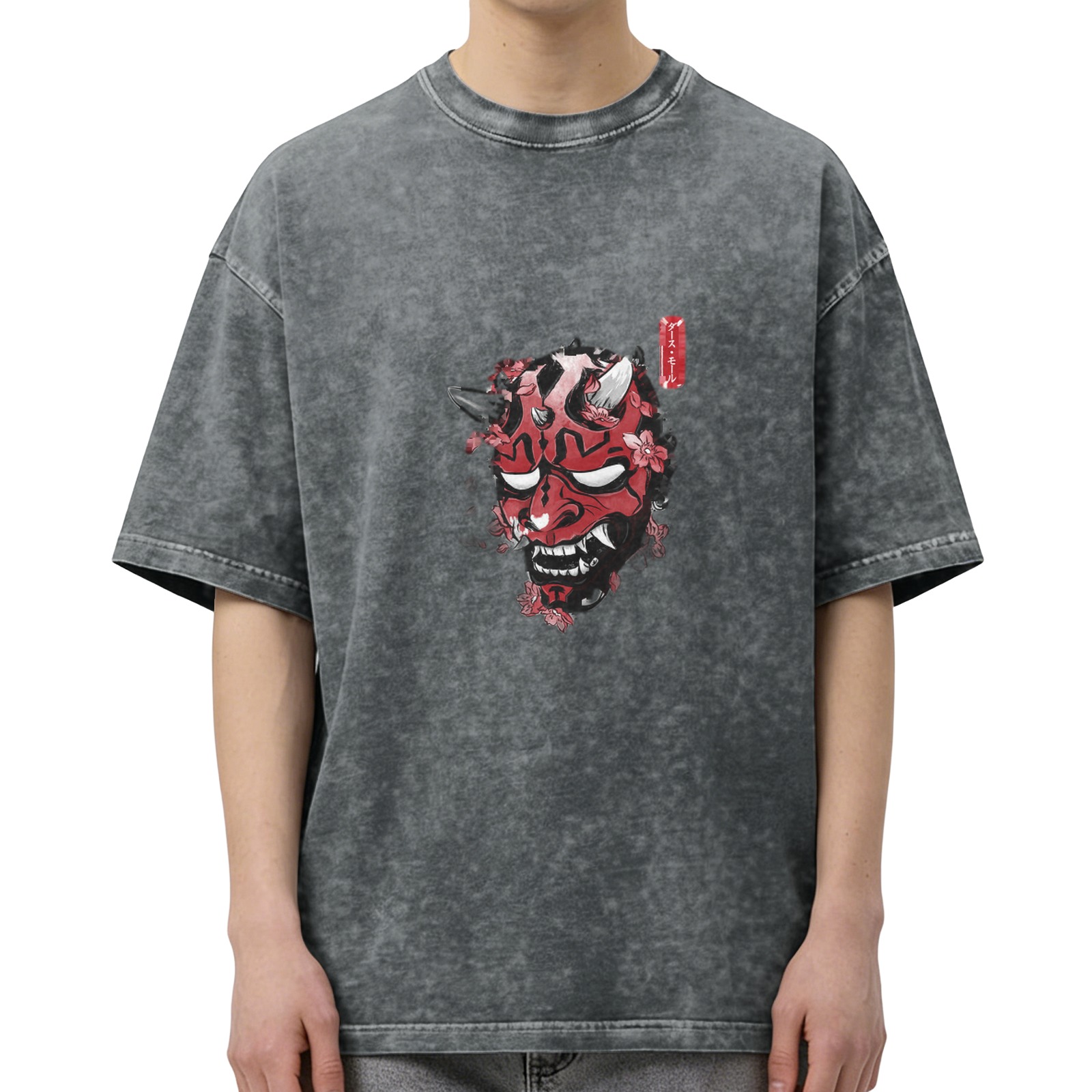 Vintage Wash Japanese Oni Mask Graphic T-Shirt