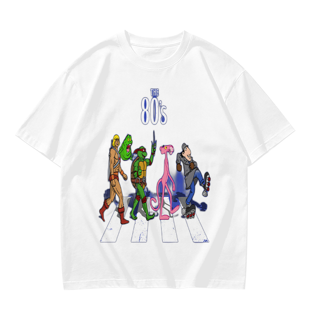 80s Cartoon Characters Abbey Road Crossing Graphic T-Shirt