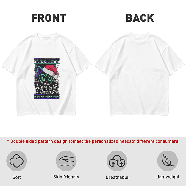 Christmas In Wonderland Cheshire Cat Santa Hat Graphic T-Shirt