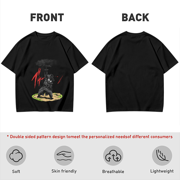 Olive T-shirt with Dark Umbrella-Wielding Character Graphic