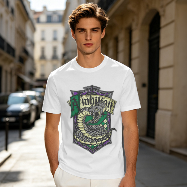 Olive Green Slytherin Ambition Snake Crest Graphic T-Shirt