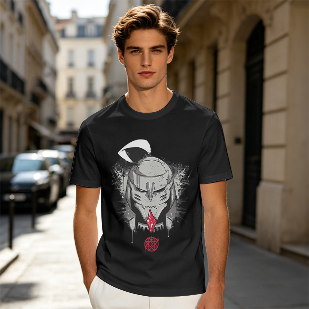 Olive T-shirt with Dark Fantasy Mechanical Skull Graphic Print