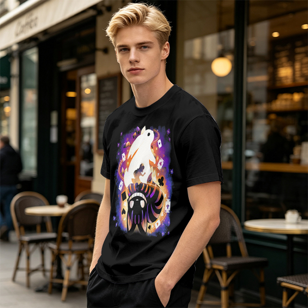 Olive T-Shirt With Magical Rabbit And Playing Card Print