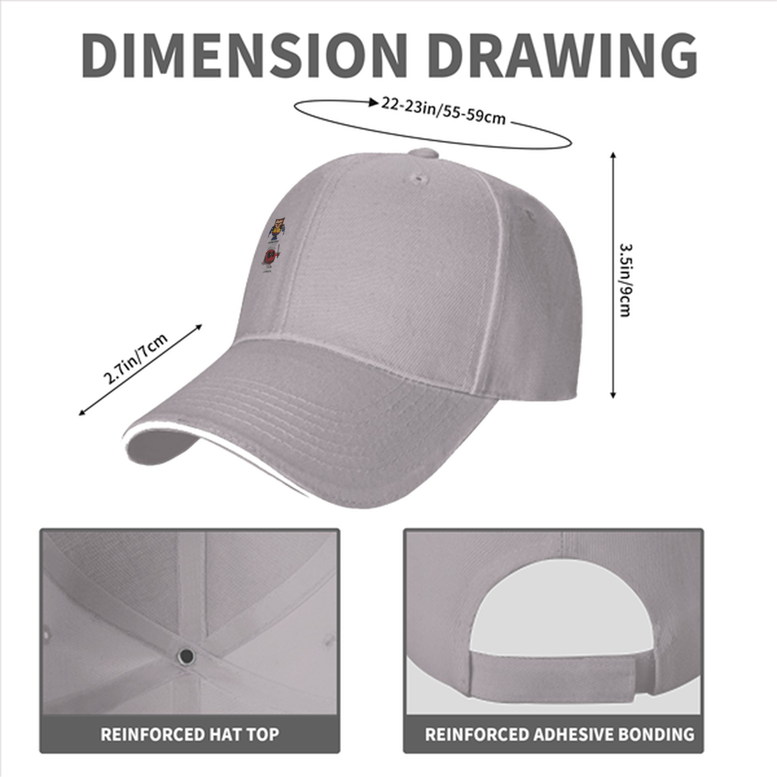 Black Baseball Cap With Small Character Graphic Print