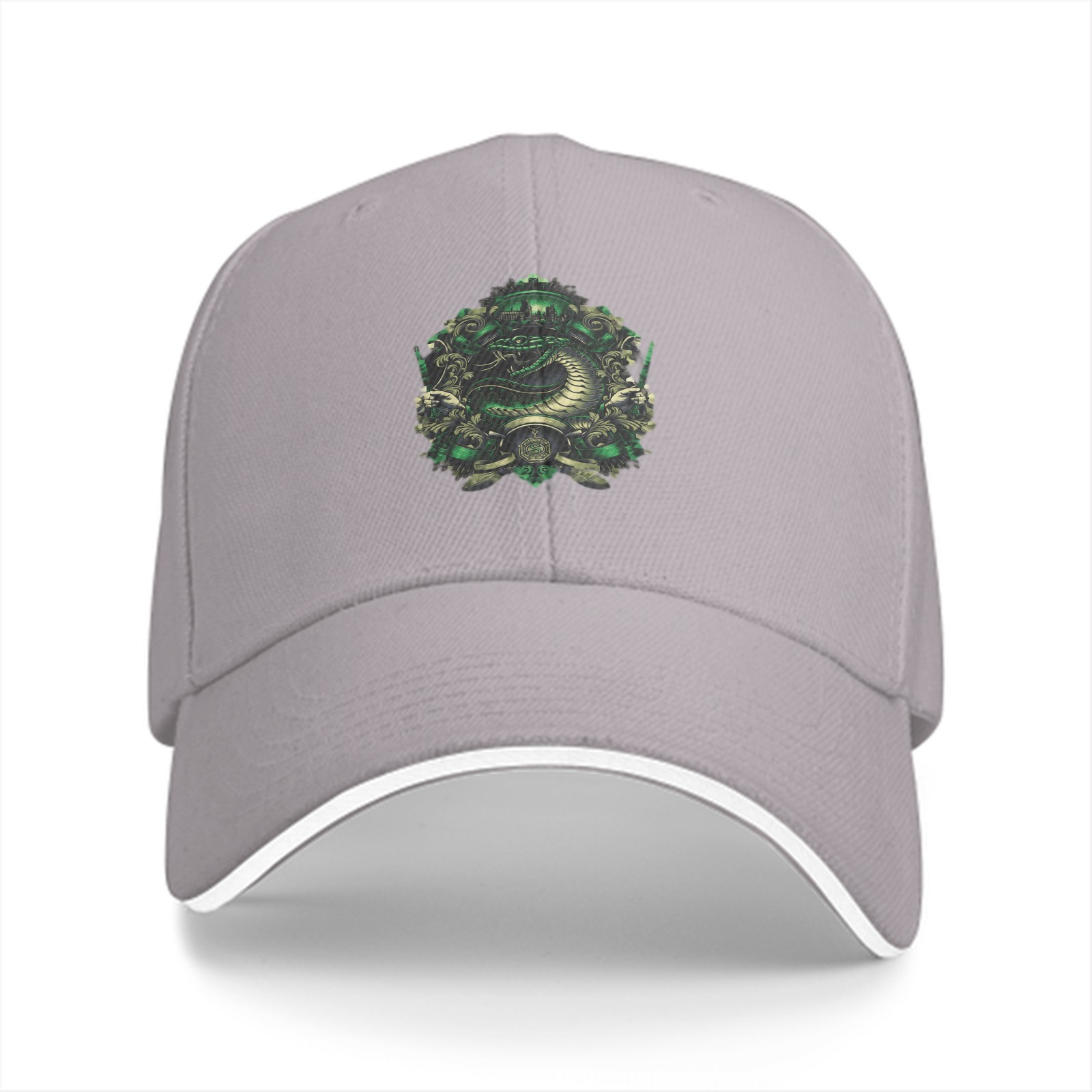 Black Baseball Cap With Green Serpent Emblem Design