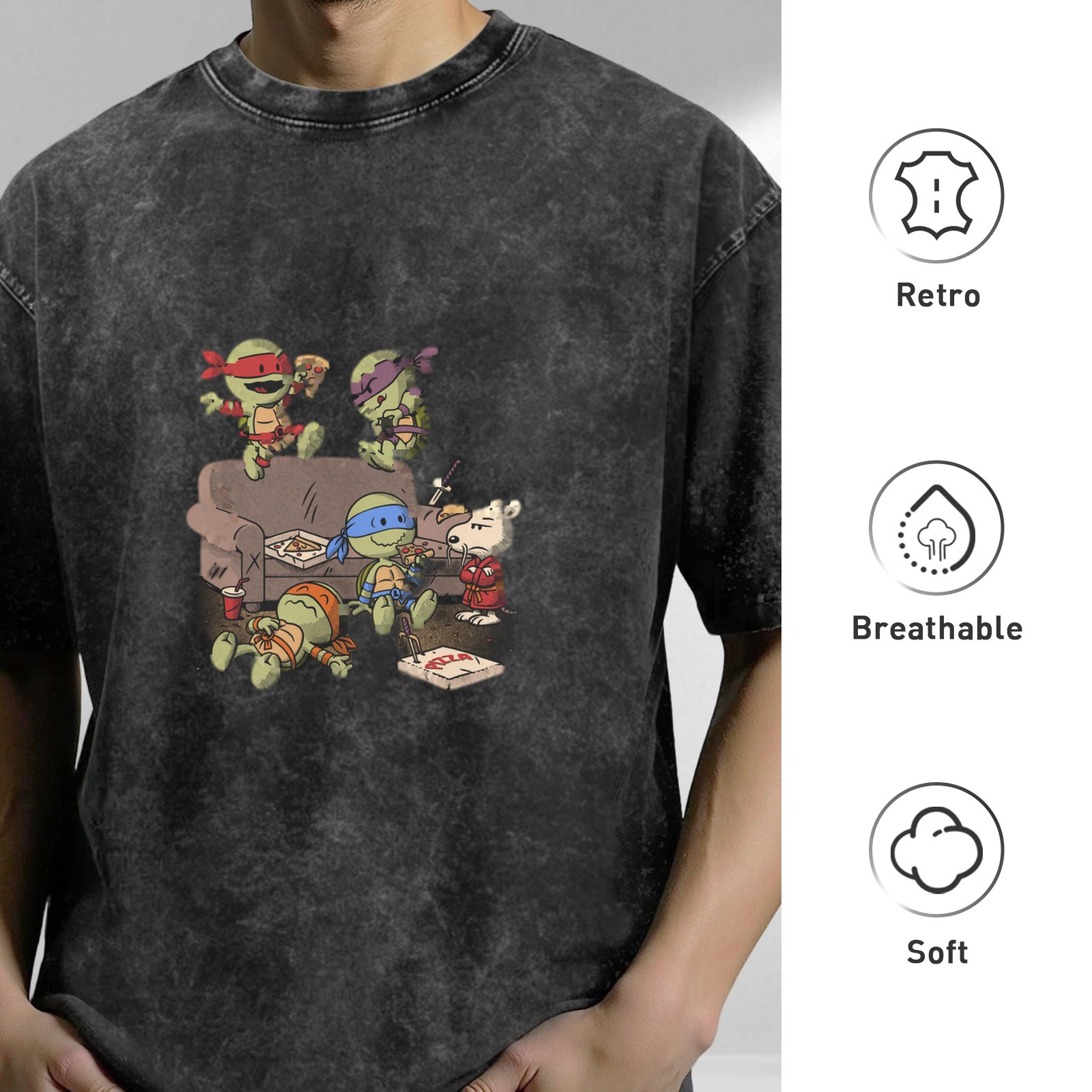 Teenage Mutant Ninja Turtles Pizza Party Vintage Wash Graphic T-Shirt