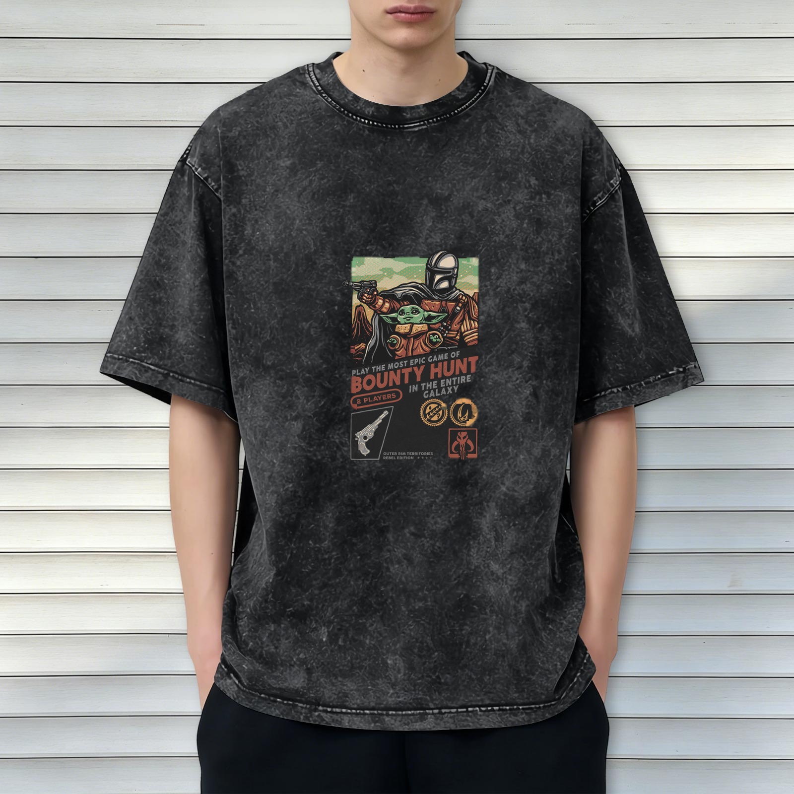 Star Wars Bounty Hunt Graphic Acid Wash T-Shirt
