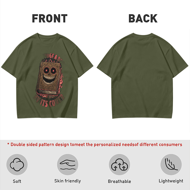 Olive T-Shirt With Evil Monster Book Graphic Design