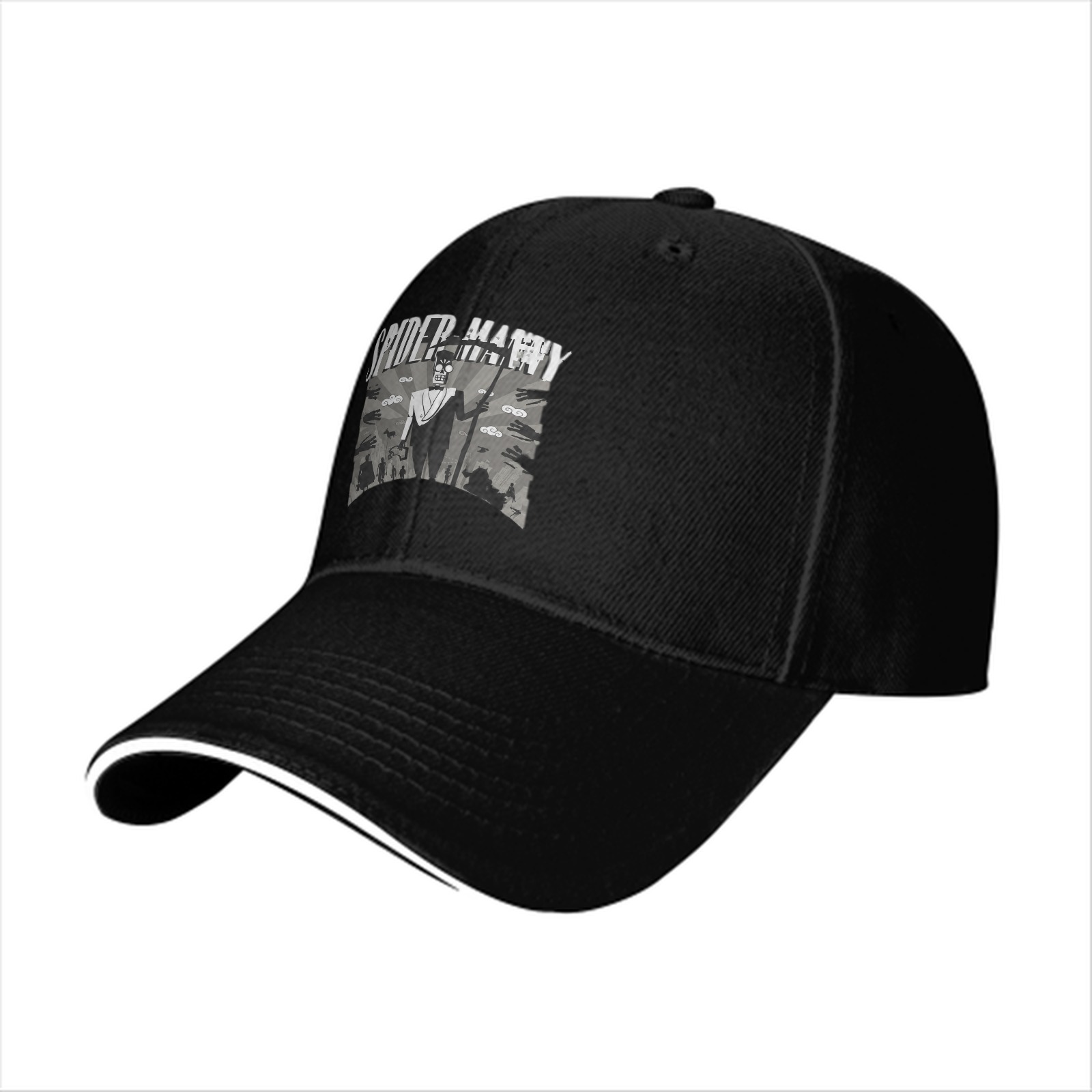 Black baseball cap with Spider Manny graphic print