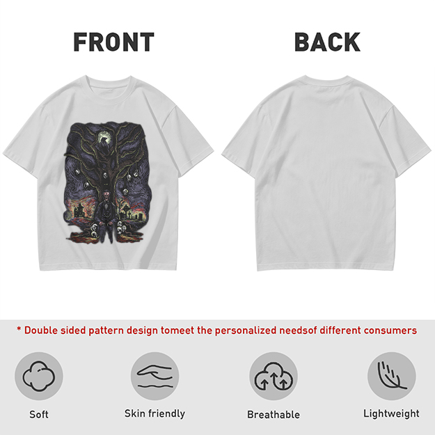 Olive t-shirt with gothic tree raven and graveyard graphic