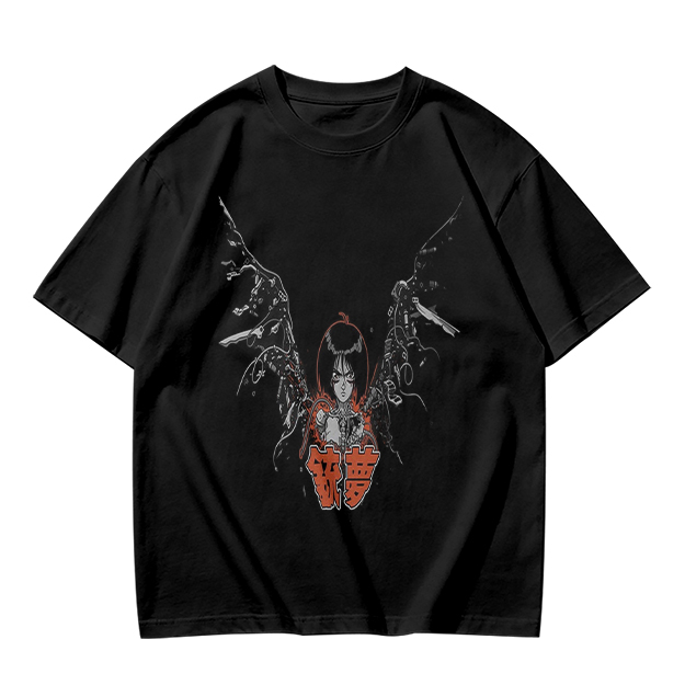 Olive T-shirt with Cybernetic Angel Graphic Print