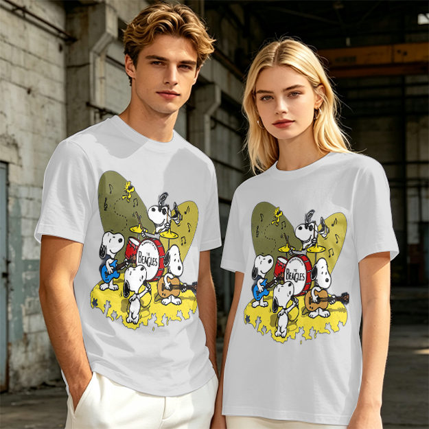 Olive T-Shirt Featuring Snoopy Band Playing Music