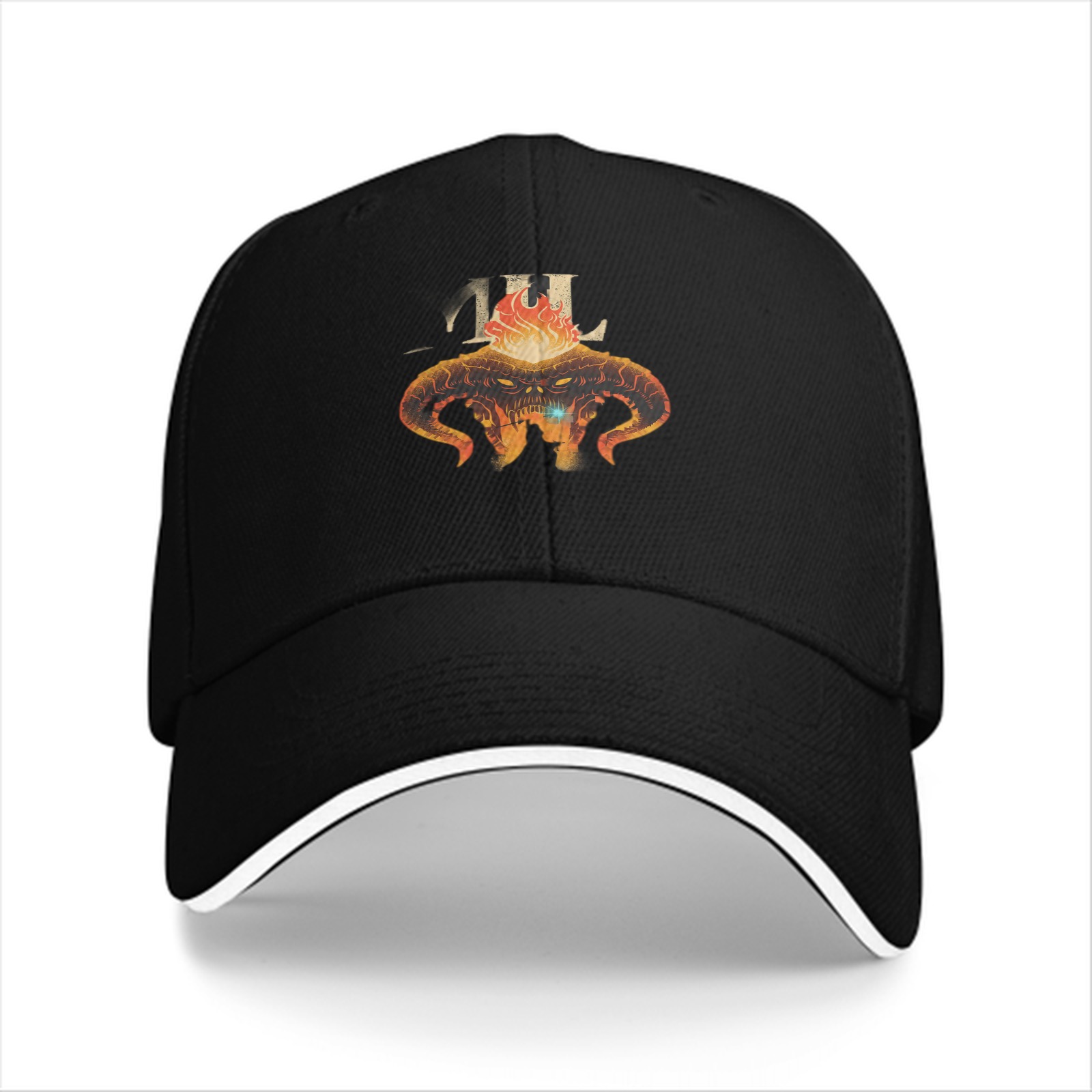 Black Baseball Cap With Fiery Demon Bull Head Graphic