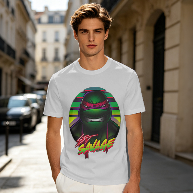 Olive T-Shirt with Retro Ninja Turtle 'Stay Savage' Graphic