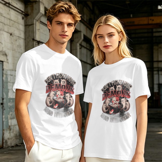 Don't Fight Your Demons Cat Graphic Olive T-Shirt