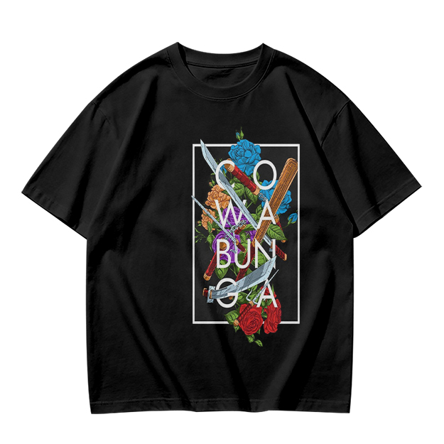 Olive Graphic T-Shirt with Cowabunga Floral Weapon Art