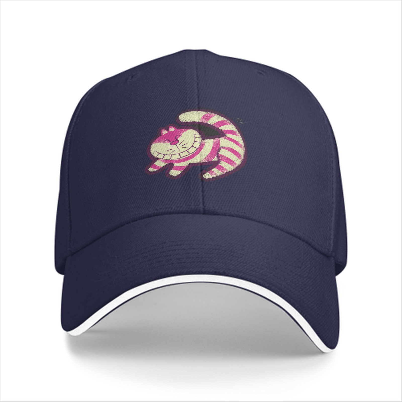 Black baseball cap with Cheshire Cat graphic print