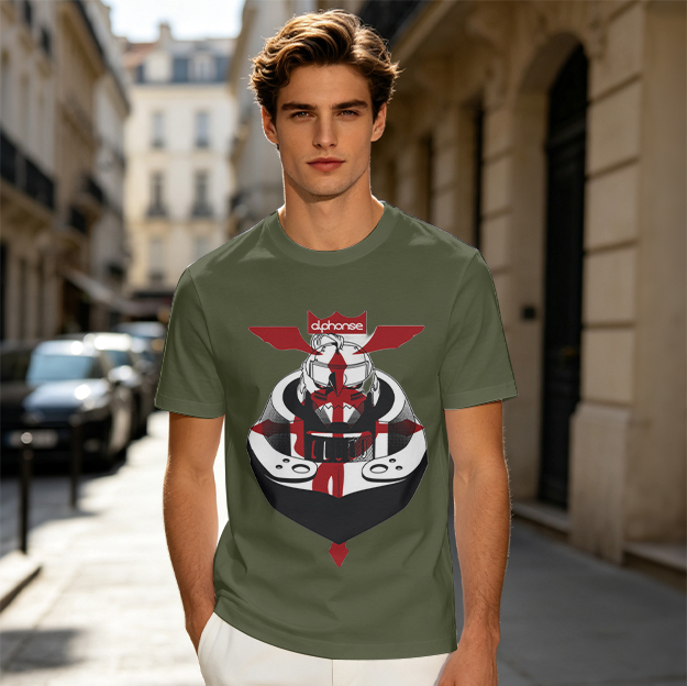 Olive T-Shirt with Knight Helmet Graphic Print