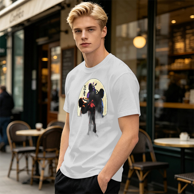 Olive T-shirt with Ninja Silhouette Graphic Design