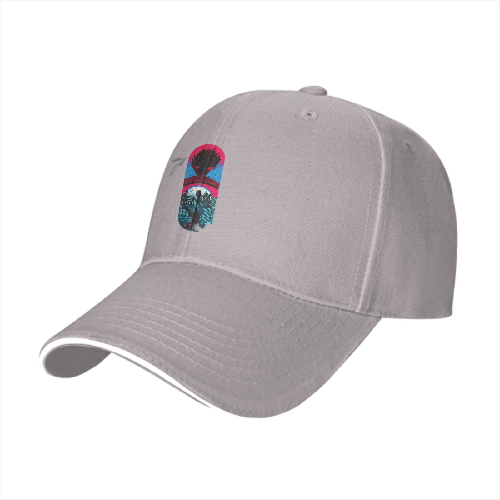 Black Baseball Cap With Cyberpunk City Silhouette Graphic