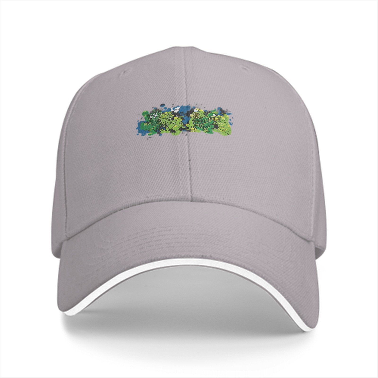 Black baseball cap with green monster graphic print